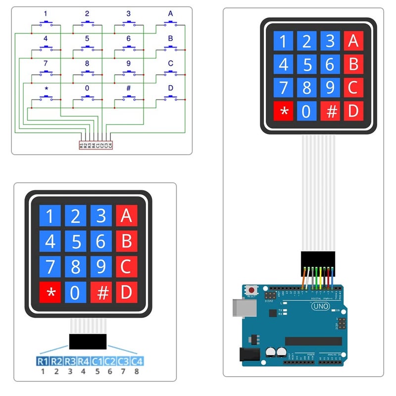 DIYmalls 4x4 Keypad 16 Key Matrix Array Membrane Switch 8pin Keyboard for Arduino ESP32 (Pack of 5) - Image 4